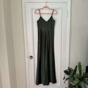 Birdy Grey spaghetti strap long satin JAY dress in olive green